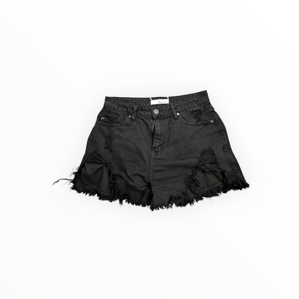 KanCan Denim Shorts Womens 28x2 Black Distressed High Rise Cotton Grunge Western